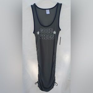 No Boundaries Sz Small 3/5 Graphic Cinched Side Bodycon Dress Green New